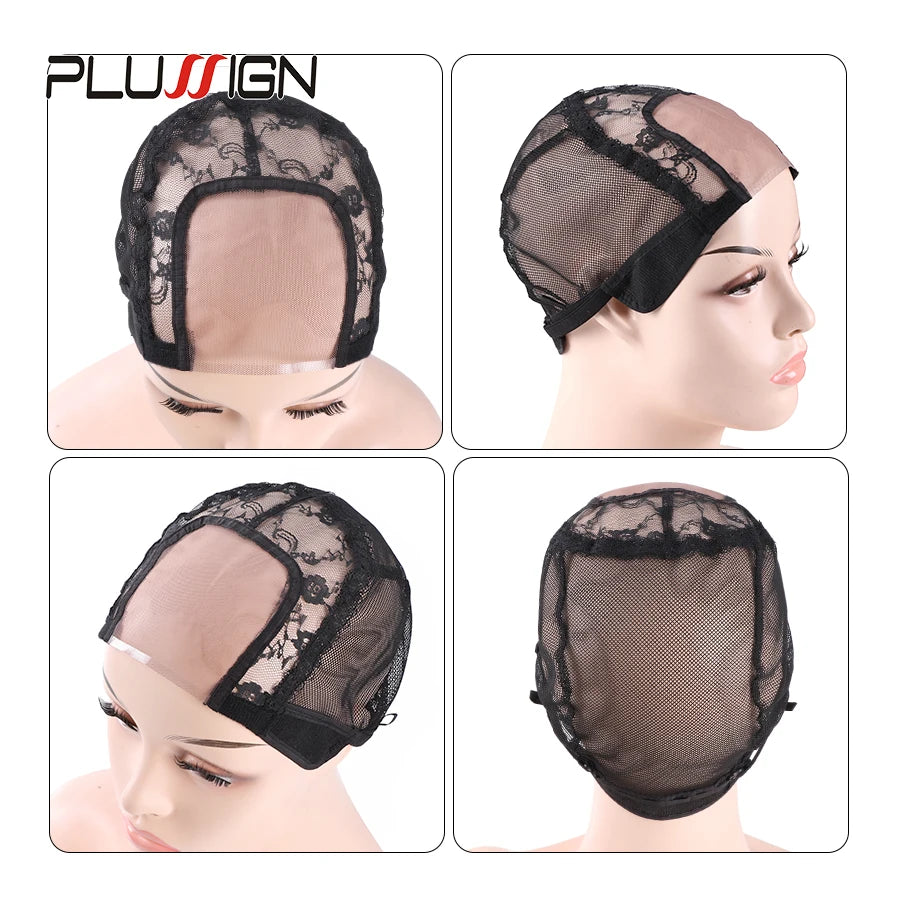 U Part Swiss Lace Wig Cap Black Hairnet Wig Caps For Making Lace Wigs