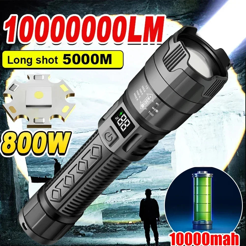 Ultra Bright LED Flashlight 2000LM Type-C Rechargeable Long Range Zoom