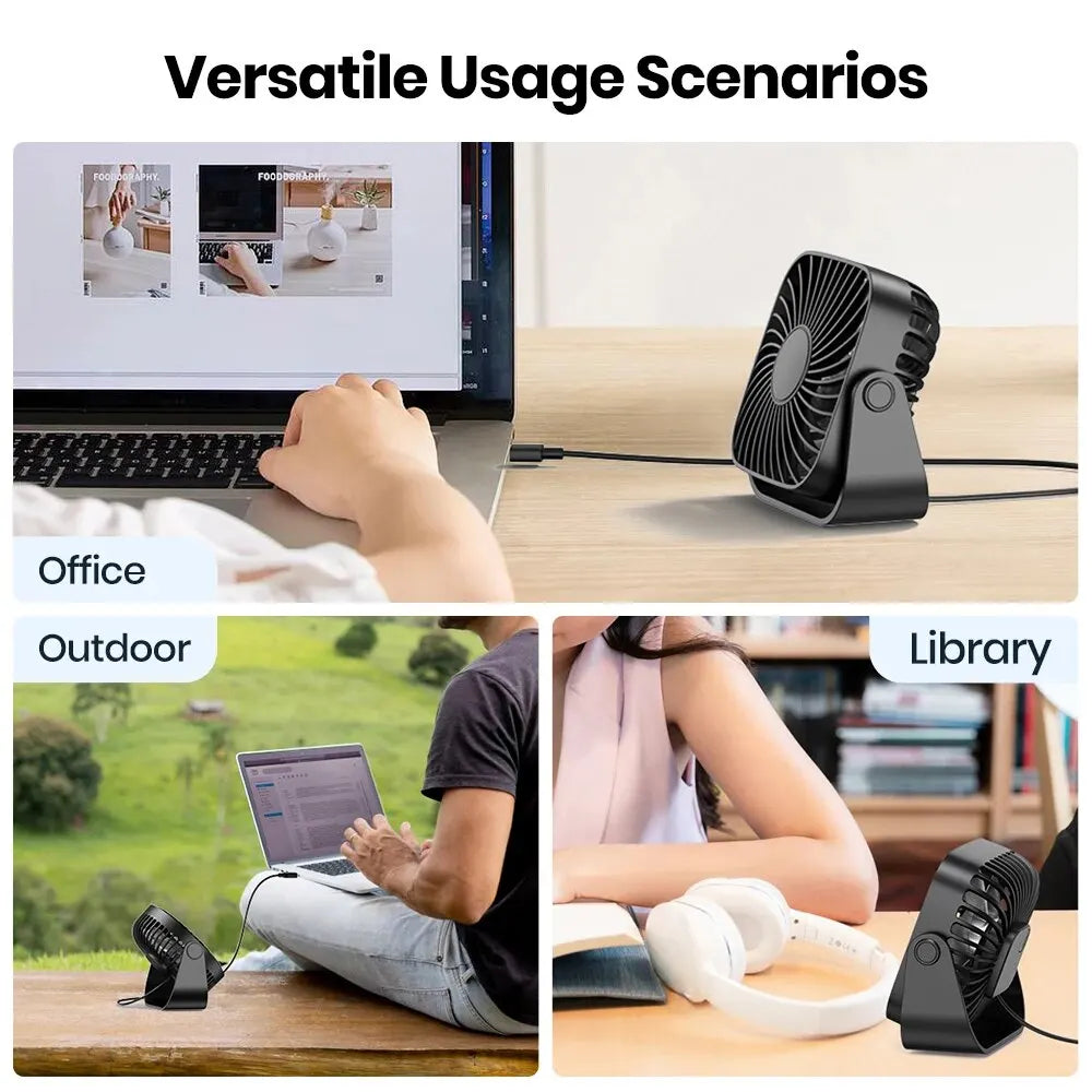 TOPK 4Inch USB Mini Portable Fan for Camping,3 Speeds Quiet Desk Table