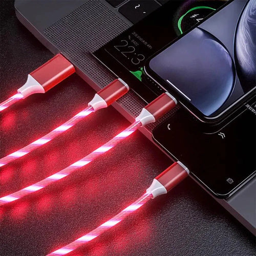 C?ble De Charge Rapide 3 En 1 Avec ?clairage LED, 3A, Micro USB Type