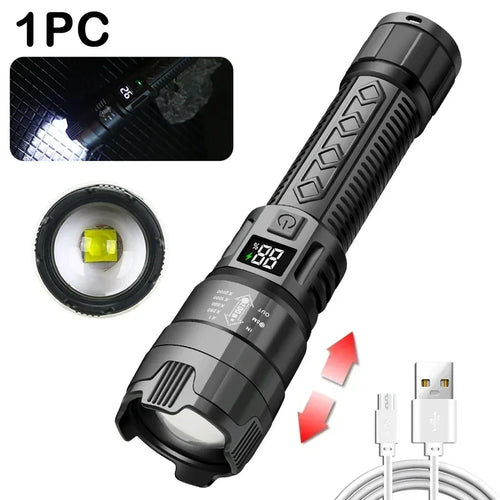 Ultra Bright LED Flashlight 2000LM Type-C Rechargeable Long Range Zoom