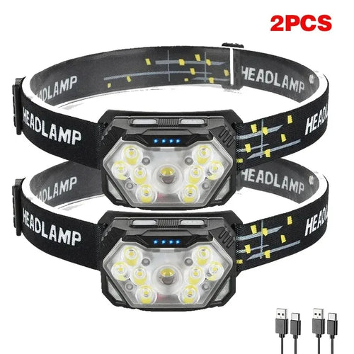 9 Led Strong Light Headlamp USB Rechageable Motion Sensor Headlight