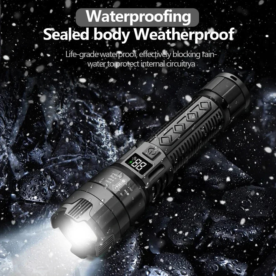 Ultra Bright LED Flashlight 2000LM Type-C Rechargeable Long Range Zoom