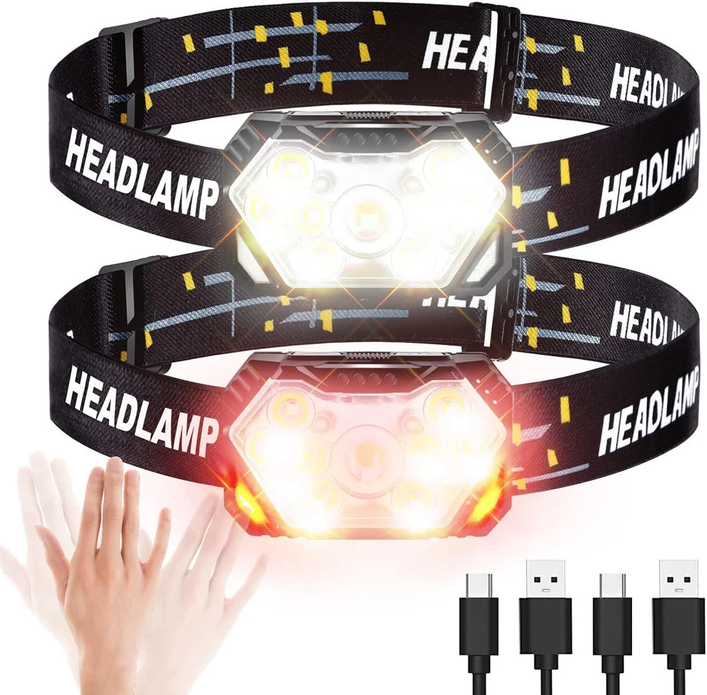 9 Led Strong Light Headlamp USB Rechageable Motion Sensor Headlight