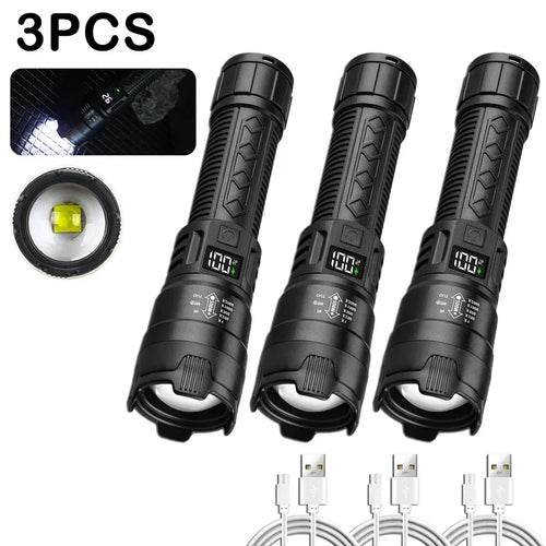 Ultra Bright LED Flashlight 2000LM Type-C Rechargeable Long Range Zoom