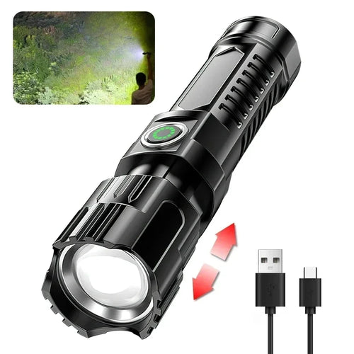 Ultra Bright LED Flashlight 2000LM Type-C Rechargeable Long Range Zoom