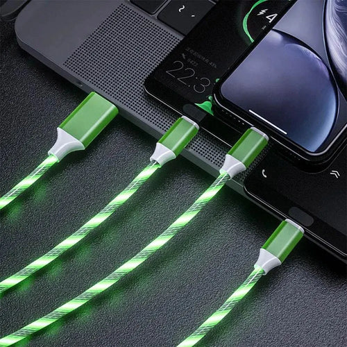 C?ble De Charge Rapide 3 En 1 Avec ?clairage LED, 3A, Micro USB Type